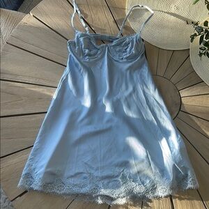 Abercrombie Light Blue Lace Trim satin Slip Dress XS